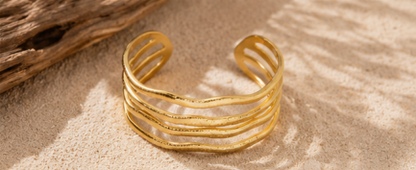 Gold Stainless Steel Contemporary Cuff Bracelet