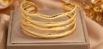 Gold Stainless Steel Contemporary Cuff Bracelet
