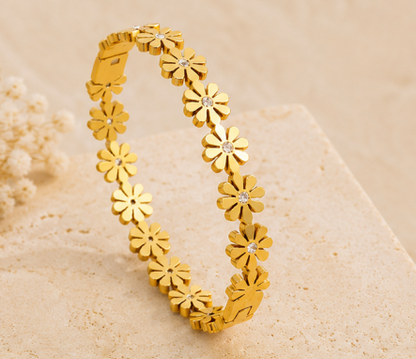 Gold Plated Floral Bangle Style Bracelet