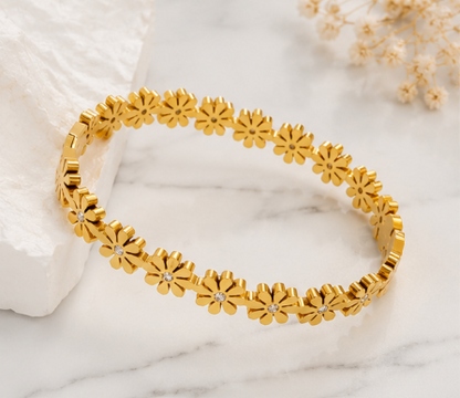 Gold Plated Floral Bangle Style Bracelet