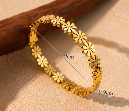 Gold Plated Floral Bangle Style Bracelet