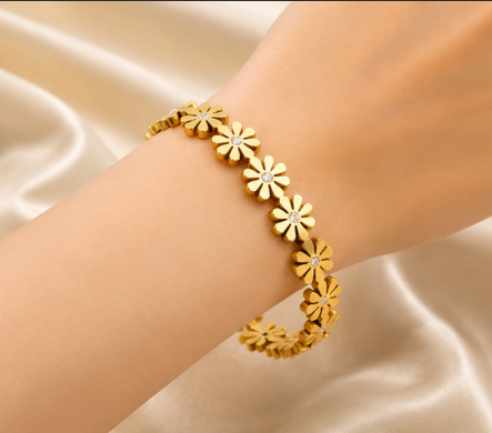 Gold Plated Floral Bangle Style Bracelet