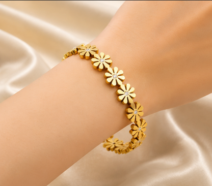 Gold Plated Floral Bangle Style Bracelet