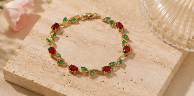 Gold Plated Multicolor Stones Studded Anti Tarnish Tulip Bracelet