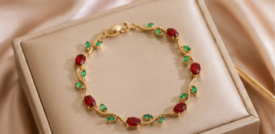Gold Plated Multicolor Stones Studded Anti Tarnish Tulip Bracelet