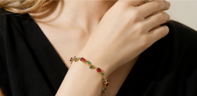 Gold Plated Multicolor Stones Studded Anti Tarnish Tulip Bracelet