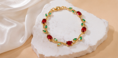Gold Plated Multicolor Stones Studded Anti Tarnish Tulip Bracelet