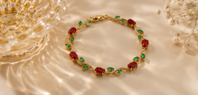 Gold Plated Multicolor Stones Studded Anti Tarnish Tulip Bracelet