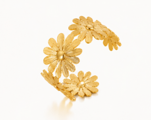 Gold Stainless Steel Floral Themed Cuff Bracelet
