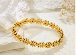 Gold Plated Floral Bangle Style Bracelet
