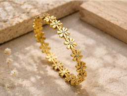 Gold Plated Floral Bangle Style Bracelet