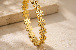 Gold Plated Floral Bangle Style Bracelet