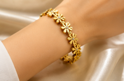 Gold Plated Floral Bangle Style Bracelet