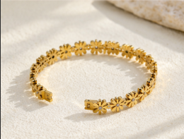 Gold Plated Floral Bangle Style Bracelet