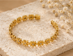 Gold Plated Floral Bangle Style Bracelet