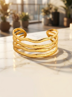 Gold Stainless Steel Contemporary Cuff Bracelet