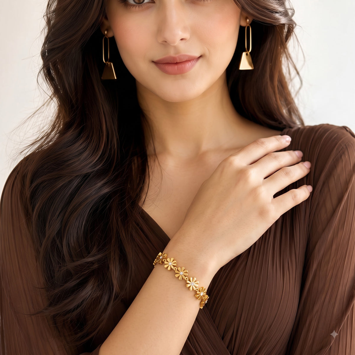 Gold Plated Floral Bangle Style Bracelet