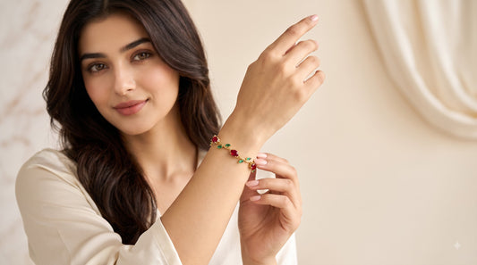 Gold Plated Multicolor Stones Studded Anti Tarnish Tulip Bracelet